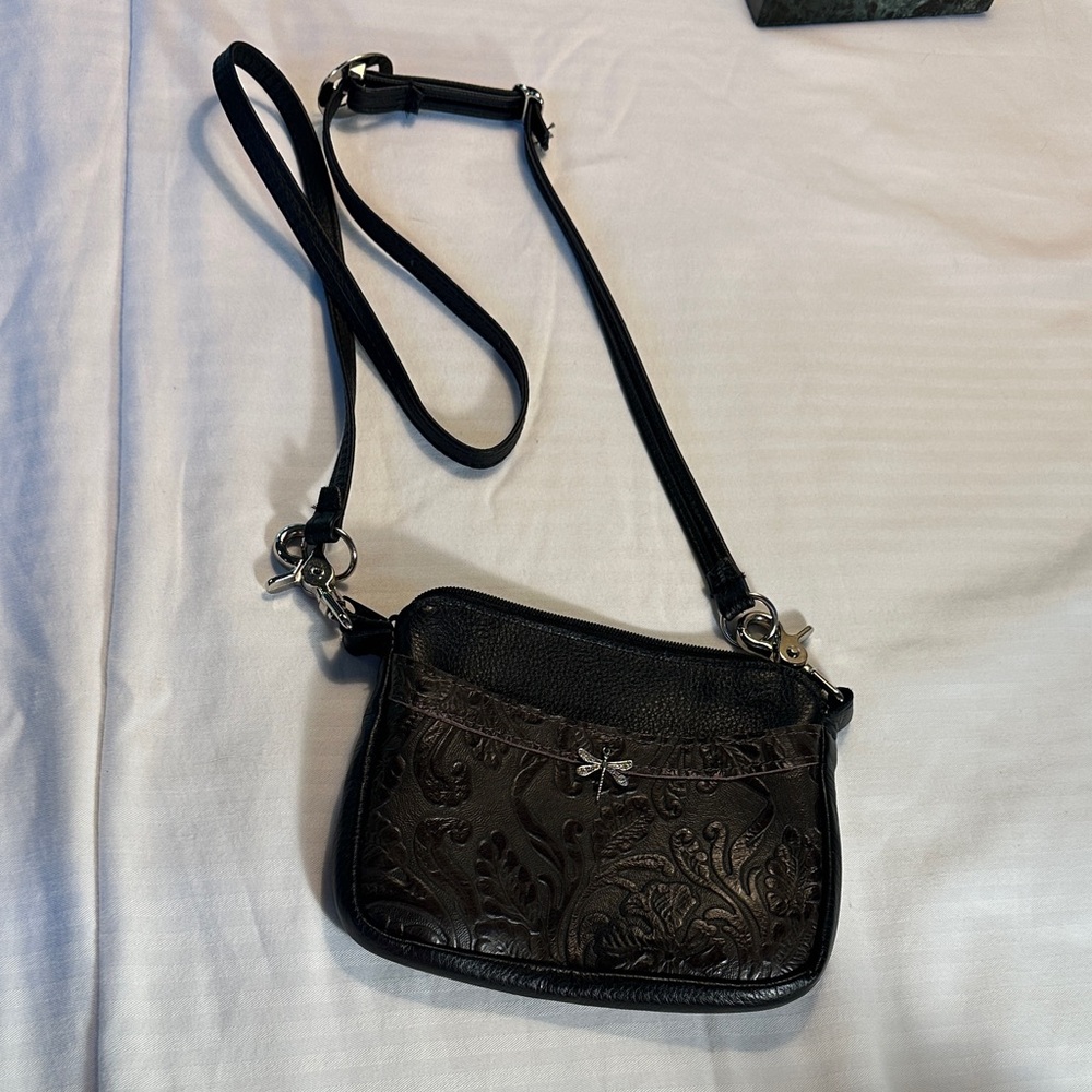Black and brown Leather Embossed Crossbody Bag